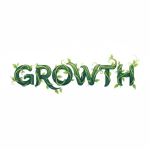 The word 'GROWTH' visualized using stylized plant vines organically forming the letters, green tones, white background, graphic design. - Google Nano Banana (2.5 Flash)