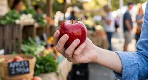 A realistic photo of a hand holding a red apple, with all fingers clearly visible. - Google Nano Banana 2