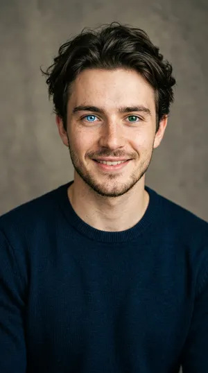 A studio headshot of a young man with one blue eye and one green eye (heterochromia). - Google Nano Banana 2