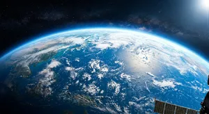 Photorealistic aerial photograph clearly showing the edge of the Earth from space, capturing realistic curvature, atmosphere, and sunlight reflections - Google Nano Banana 2