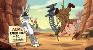 A Looney Tunes-inspired cartoon scene of a clever rabbit tricking a hunter. - Google Nano Banana Pro