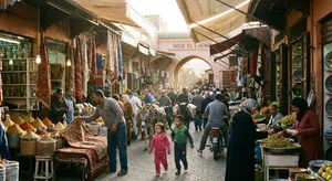 A bustling market scene with dozens of people buying and selling goods. - Google Nano Banana Pro
