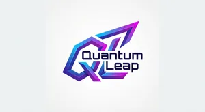 Abstract geometric logo for tech startup 'Quantum Leap', evoking connection & speed, vibrant blue/purple gradient, sharp angles. 'Quantum Leap' as text contained in logo. - Google Nano Banana Pro