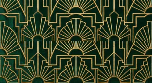 Seamless geometric pattern, Art Deco style, gold lines on deep emerald green background, high resolution texture for print. - Google Nano Banana Pro