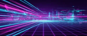 Abstract background graphic, cyberpunk aesthetic, neon pink/blue light trails on dark grid, sense of digital speed, for desktop wallpaper. - Google Nano Banana Pro
