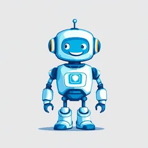 Simple flat vector mascot: friendly smiling robot character 'HelperBot', approachable design, primarily blue and white. - Black Forest Labs Flux 1.1 Pro Ultra