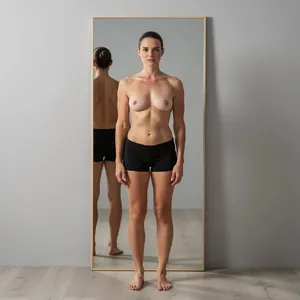 A person standing before a mirror, with their front and reflected back both visible. - Black Forest Labs FLUX.2 Max