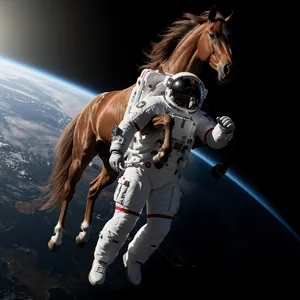 A realistic astronaut being ridden by a horse, photorealistic depiction in outer space with accurate lighting and proportions - Black Forest Labs FLUX.2 Max