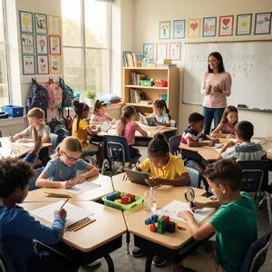 A school classroom of children and a teacher, each student engaged in a different activity. - Black Forest Labs FLUX.2 Max