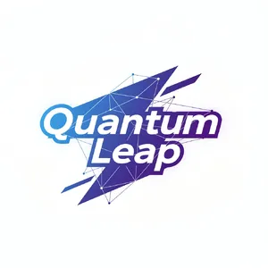 Abstract geometric logo for tech startup 'Quantum Leap', evoking connection & speed, vibrant blue/purple gradient, sharp angles. 'Quantum Leap' as text contained in logo. - Black Forest Labs Flux 2 Pro