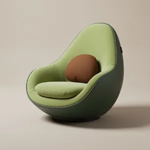 An armchair designed in the shape of an avocado, presented in a contemporary product photography style with professional studio lighting against a minimalist background. - Black Forest Labs Flux 2 Pro