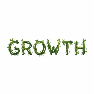 The word 'GROWTH' visualized using stylized plant vines organically forming the letters, green tones, white background, graphic design. - Black Forest Labs Flux 2 Pro