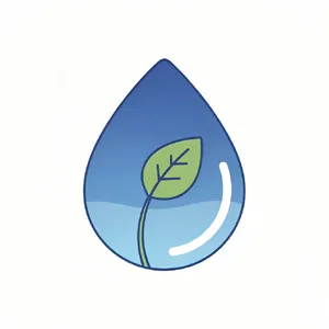Visual element for an infographic about water conservation. Stylized water droplet icon containing a small green leaf, clean vector art. - Black Forest Labs Flux 2 Pro