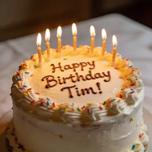 A birthday cake with icing that spells 