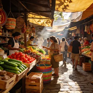 A bustling market scene with dozens of people buying and selling goods. - Bytedance Seedream 4.5