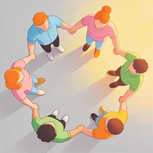 A group of five people joining hands in a circle, seen from above. - Bytedance Seedream 4.5
