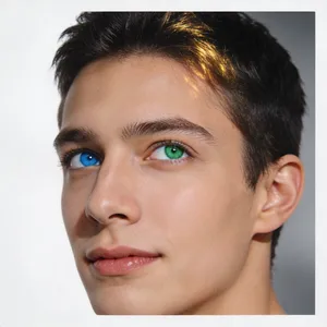 A studio headshot of a young man with one blue eye and one green eye (heterochromia). - Bytedance Seedream 4.5