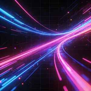 Abstract background graphic, cyberpunk aesthetic, neon pink/blue light trails on dark grid, sense of digital speed, for desktop wallpaper. - Bytedance Seedream 4.5