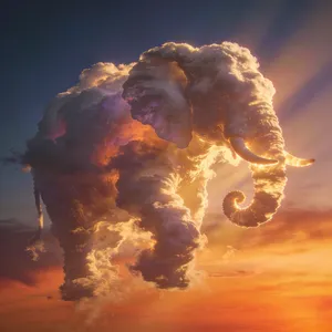 An elephant made of clouds floating in a sunset sky, rendered in a surrealist photorealistic style with ethereal golden lighting and atmospheric depth. - Bytedance Seedream 4.5