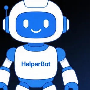 Simple flat vector mascot: friendly smiling robot character 'HelperBot', approachable design, primarily blue and white. - Bytedance Seedream 4.5