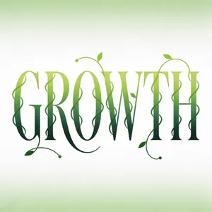 The word 'GROWTH' visualized using stylized plant vines organically forming the letters, green tones, white background, graphic design. - Bytedance Seedream 4.5