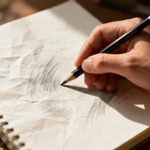 A hand drawing a sketch on paper with a pencil, the hand and pencil tip in clear focus. - Bytedance Seedream 4.0