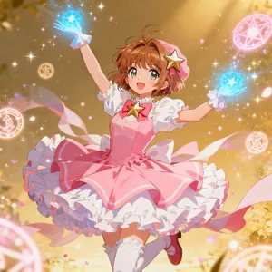 A magical girl character in a frilly dress, casting a spell (classic anime trope). - Bytedance Seedream 4.0