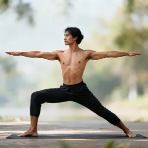 A yoga practitioner in a complex pose, arms and legs fully extended (full-body view). - Bytedance Seedream 4.0