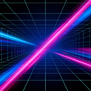 Abstract background graphic, cyberpunk aesthetic, neon pink/blue light trails on dark grid, sense of digital speed, for desktop wallpaper. - Bytedance Seedream 4.0