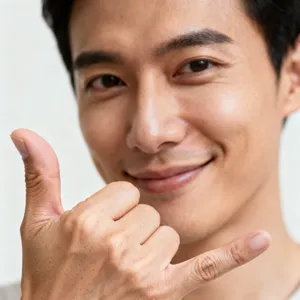 Photorealistic close-up portrait of a person clearly performing the American Sign Language gesture for 