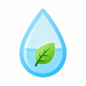 Visual element for an infographic about water conservation. Stylized water droplet icon containing a small green leaf, clean vector art. - Bytedance Seedream 4.0