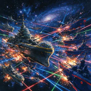 A 90s anime-style space battle scene with giant starships and laser beams. - Bytedance Seedream 5.0 Pro
