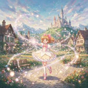 A magical girl character in a frilly dress, casting a spell (classic anime trope). - Bytedance Seedream 5.0 Pro