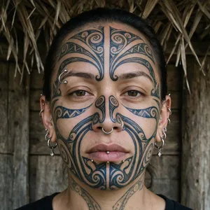 A portrait of a person with elaborate facial tattoos and piercings, shown in sharp detail. - Bytedance Seedream 5.0 Pro