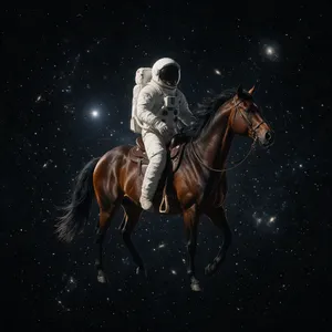 A realistic astronaut being ridden by a horse, photorealistic depiction in outer space with accurate lighting and proportions - Bytedance Seedream 5.0 Pro