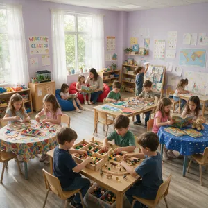 A school classroom of children and a teacher, each student engaged in a different activity. - Bytedance Seedream 5.0 Pro