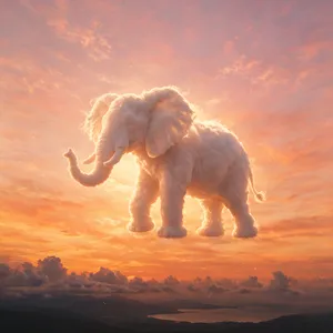 An elephant made of clouds floating in a sunset sky, rendered in a surrealist photorealistic style with ethereal golden lighting and atmospheric depth. - Bytedance Seedream 5.0 Pro