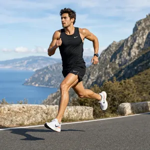 A runner mid-stride in a full-body action shot, limbs in motion and well-defined. - Takumi Takumi 1