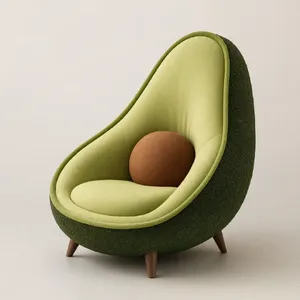 An armchair designed in the shape of an avocado, presented in a contemporary product photography style with professional studio lighting against a minimalist background. - Takumi Takumi 1