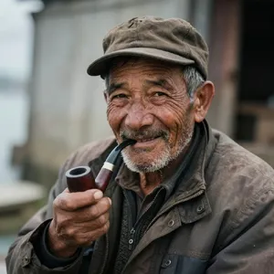 A 4K photo of an old fisherman with a weathered face and a pipe, grinning. - Alibaba Z-Image Turbo