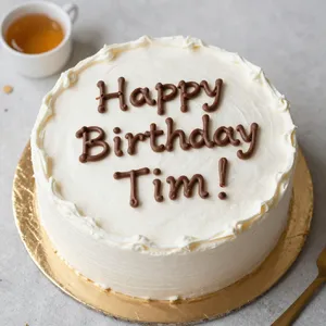 A birthday cake with icing that spells 