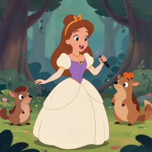 A classic Disney-like 2D cartoon princess singing with animals in a forest. - Alibaba Z-Image Turbo