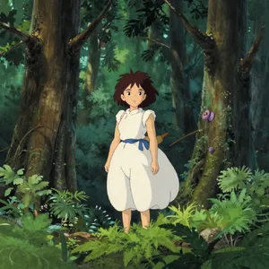 A forest spirit standing among tall trees. Replicate the artistic style of 'Princess Mononoke' by Studio Ghibli, with Miyazaki's detailed environments and mystical creature design. - Alibaba Z-Image Turbo
