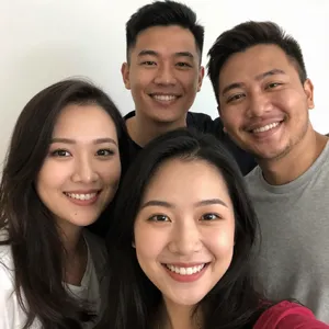 A group selfie of three friends of different ethnic backgrounds smiling at the camera. - Alibaba Z-Image Turbo