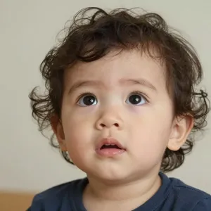 A hyper-realistic photo of a toddler with curly hair and big eyes, looking upward. - Alibaba Z-Image Turbo