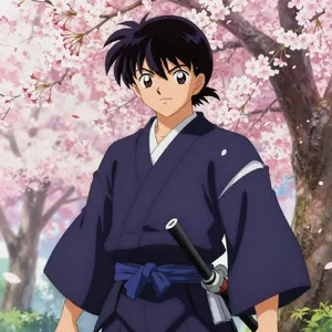 An anime-style portrait of a samurai standing under pink cherry blossoms. - Alibaba Z-Image Turbo