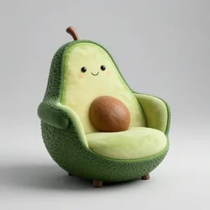 An armchair designed in the shape of an avocado, presented in a contemporary product photography style with professional studio lighting against a minimalist background. - Alibaba Z-Image Turbo