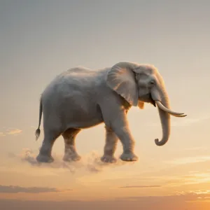 An elephant made of clouds floating in a sunset sky, rendered in a surrealist photorealistic style with ethereal golden lighting and atmospheric depth. - Alibaba Z-Image Turbo