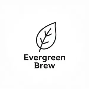 Minimalist logo for a sustainable coffee brand 'Evergreen Brew', single leaf motif, clean lines, vector style, white background. 'Evergreen Brew' contained as text in logo - Alibaba Z-Image Turbo