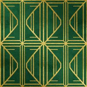 Seamless geometric pattern, Art Deco style, gold lines on deep emerald green background, high resolution texture for print. - Alibaba Z-Image Turbo